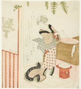 Mujer cocinando alubias en la tienda de Totoya Hokkei
