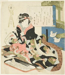 Mujer mirando a los patos, o El cuerpo recto (Shin), de la serie "Tres obras de tres estéticas (San tai san ban shoku)" de Totoya Hokkei