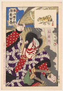 Ichikawa Danjuro IX como Watonai Watonai (título sobre el objeto) Honderd rollen van Ichikawa Danjuro IX (título de la serie) Ichikawa Danjuro engei hyakuban (título de serie en objeto) de Toyohara Kunichika