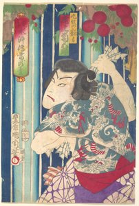 Retrato imaginario, Shuihuzhuan escénico: Tōryūdai (Mitate Suikoden Tōrōdai) - el actor Onoe Kikugorō interpreta a Kumon no Ryūkichi de Toyohara Kunichika