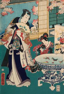 Paseo de Primavera en una Villa Díptico: Hombre en el Interior de Toyohara Kunichika