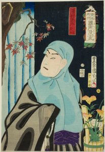 El actor Sawamura Tossho II como Karukaya Doshin, No. 5 de la serie "Flores de Tokio: Caricaturas de Kunichika (Azuma no hana Kunichika manga)"