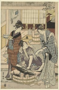 pescadero El cuarto mes, un tríptico Yongatsu, sanbukutsui (título sobre objeto) Los doce meses de Toyohiro y Toyokuni (título de la serie) Toyohiro Toyokuni ryoga juniko (título de serie en objeto)
