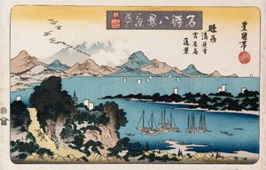 Gansos descendiendo, Miho, de la serie Ocho vistas de lugares famosos de Toyokuni II