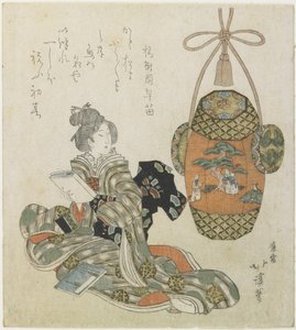(Mujer leyendo un libro), principios del siglo XIX de Toyota Hokkei