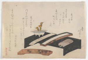 Surimono ilustrando un escritorio, período Edo, c.1800-10 de Toyota Hokkei