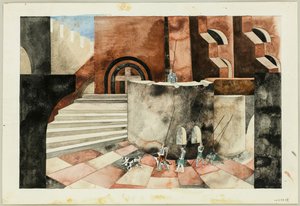 Diseño de escenario para la tragedia Die Nibelungen de Friedrich Hebbel, ca 1934