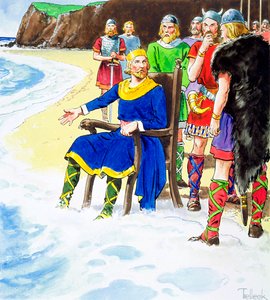 El rey Canuto fallando en detener las olas, principios del siglo XI c1900