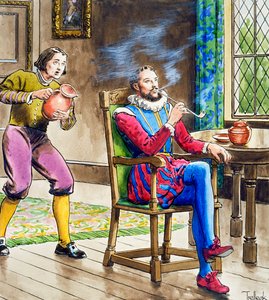 Sir Walter Raleigh fumando una pipa, c. 1900