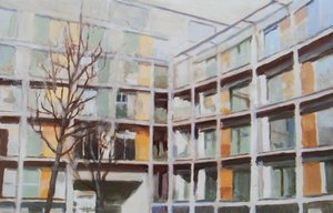 Un lugar para vivir 44, 2012 (óleo sobre contrachapado) de Trevor Burgess