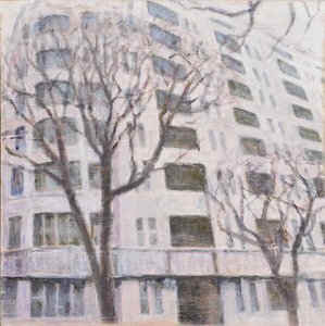 Un lugar para vivir 58, 2013 (óleo sobre contrachapado) de Trevor Burgess