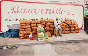 Bienvenidos al mundo de las frutas, verduras y hortalizas, 2016 (Oil on canvas) de Trevor Burgess
