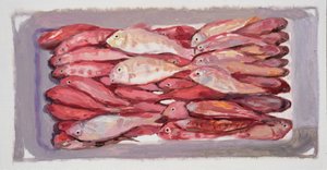 Caja de pescado 4 (Billingsgate, Londres), 2016 (óleo sobre tabla) de Trevor Burgess