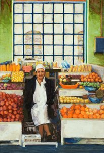 Puesto de mercado (Quito, Ecuador), 2015 (óleo sobre tabla).