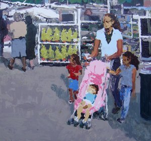 Madre e hijos de compras (mercado de Lewisham, Londres), 2008 (óleo sobre lienzo)