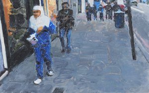 Escena callejera (Deptford, Londres), 2018 (óleo sobre tabla) de Trevor Burgess