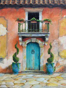 Jardineras de Anduze, Aix-en -Provence, Francia, 2024 (óleo sobre tabla) de Trevor Neal