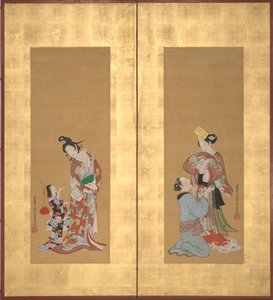 Bailarina Shirabyoshi y sirvienta, cortesana y asistente, mediados del siglo XVIII de Tsukioka Masanobu