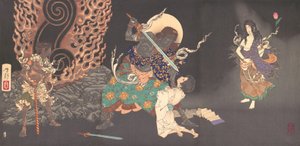 Fudo Myoo amenazando a un novicio, 1885 de Tsukioka Yoshitoshi