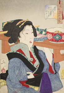 Aspecto abatido: el comportamiento de una camarera en Fukagawa durante la era Tenpō