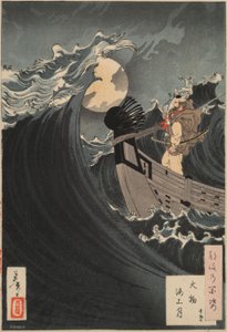 Cien aspectos de la luna #12: Benkei calmando las olas en la bahía de Daimotsu de Tsukioka Yoshitoshi
