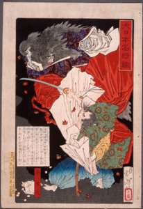Taira no Koremori schlägt auf einen Dämon ein de Tsukioka Yoshitoshi