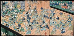 Los alumnos de Uji Jōetsu practicando esgrima de Tsukioka Yoshitoshi