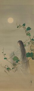 El espíritu del difunto Yugao entrelazado en enredaderas de flor de luna, ca. 1892 de Tsukioka Yoshitoshi