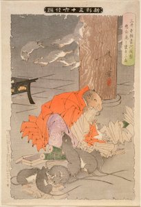 Los pensamientos malvados del sacerdote Raigō de Miidera lo transforman en rata de Tsukioka Yoshitoshi