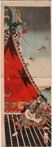 Zwei Helden kämpfen auf dem Hōryūkaku de Tsukioka Yoshitoshi
