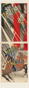Watanabe no Tsuna cortando el brazo del demonio en la Puerta de Rashōmon de Tsukioka Yoshitoshi