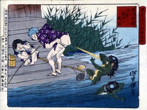 Yodo Gawakré: el fantasma del río adivinando en las nalgas (Kappa) por Tsukioka Yonejiro de Tsukioka Yoshitoshi