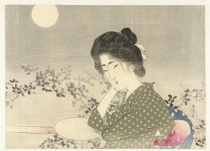 Mujer con abanico a la luz de la luna