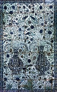 Panel decorativo con dos jarrones y flores (faience) de Turkish School