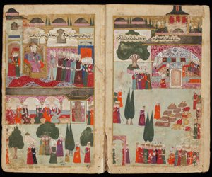 La coronación de Mehmed III en el Palacio de Topkapi en 1595 (del manuscrito Campaña de Mehmed III en Hungría) de Turkish School