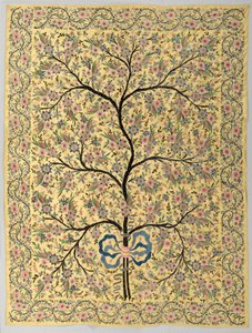 Colgante de seda con árbol de la vida bordado, 1800s