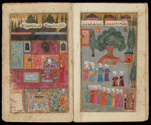 Mehmed III entronizado del manuscrito Campaña de Mehmed III en Hungría de Turkish master