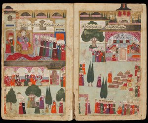 Coronación de Mehmed III en el Palacio de Topkapi en 1595 del Manuscrito Campaña de Mehmed III en Hungría de Turkish master