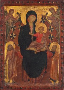Madonna y Niño con San Juan Bautista, San Pedro y dos ángeles de Tuscan 13th Century