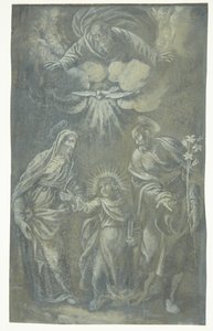 La Sagrada Familia caminando bajo Dios Padre y el Espíritu Santo de Ubekendt