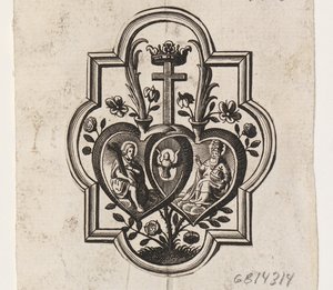 Emblema con dos corazones y la Trinidad de Ubekendt