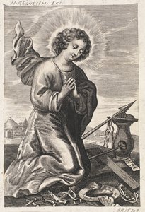 El Niño Jesús arrodillado frente a los instrumentos de la pasión de Ubekendt