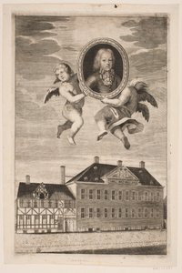 Medallón con retrato de un niño de la familia Plessen. Actualmente una casa de entramado de madera y un palacio de Ubekendt