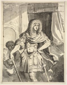 Retrato de un general. De rodillas. En el fondo un sirviente