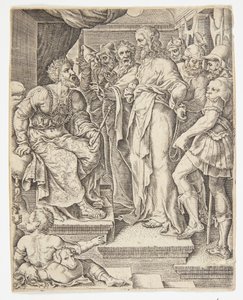 Cristo ante Herodes de Ubekendt efter Dirck Volckertsz. Coornhert efter Maarten van Heemskerck
