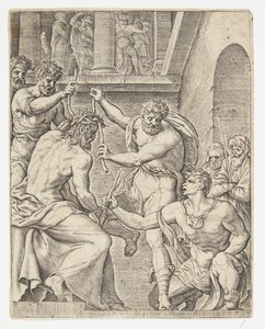 La Coronación de Espinas de Ubekendt efter Dirck Volckertsz. Coornhert efter Maarten van Heemskerck
