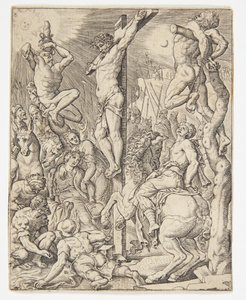 La muerte de Cristo en la cruz de Ubekendt efter Dirck Volckertsz. Coornhert efter Maarten van Heemskerck
