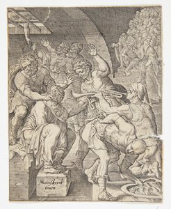 La burla de Cristo de Ubekendt efter Dirck Volckertsz. Coornhert efter Maarten van Heemskerck