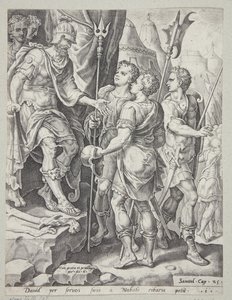 David enviando sus mensajeros a Nabal de Ubekendt efter Maarten van Heemskerck