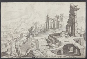 Job en el estercolero con su esposa y tres amigos de Ubekendt efter Maarten van Heemskerck